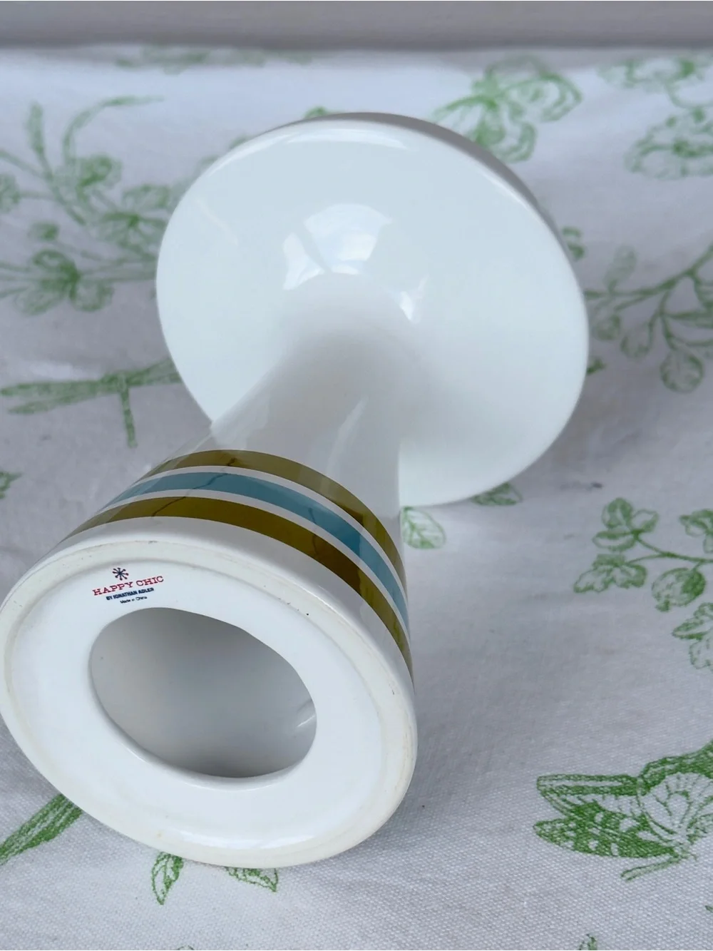 Jonathan Adler Happy Chic Ceramic Sky & Olive Striped Pillar Candle Holder
